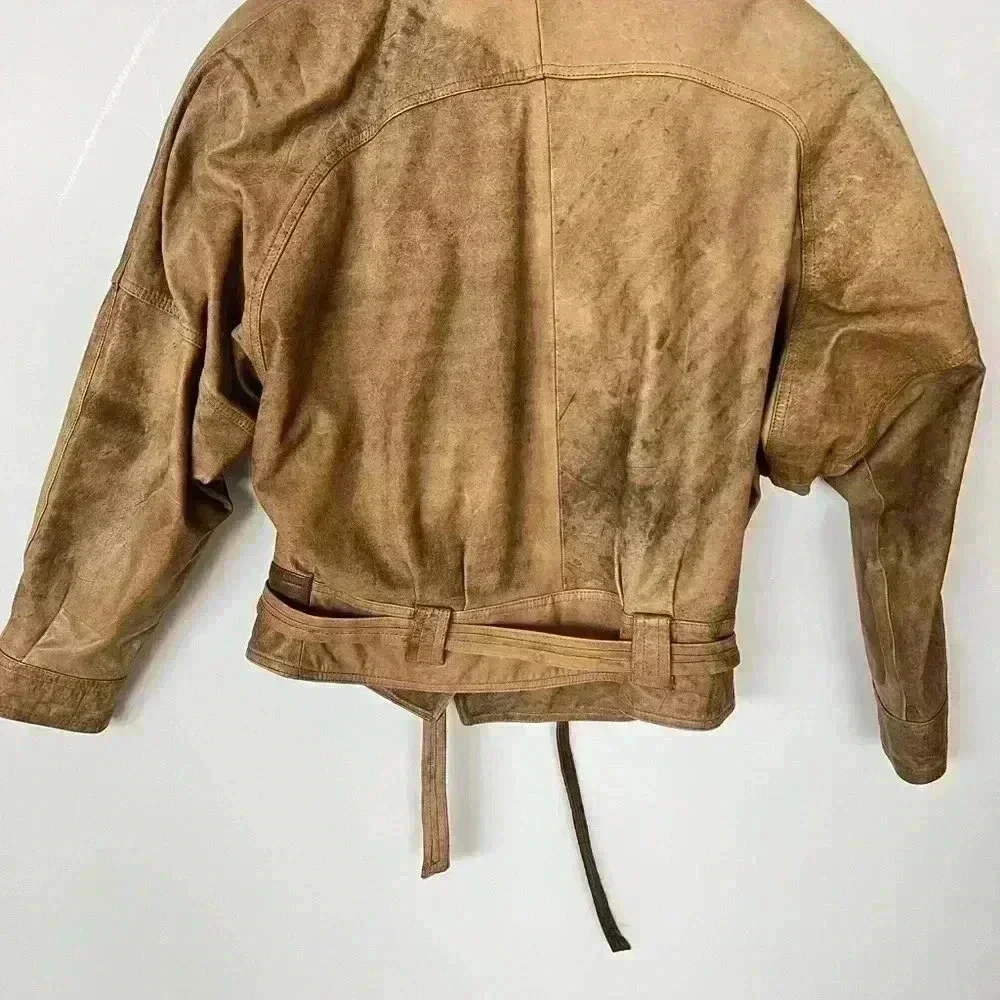 Winlit Leather Belted VTG Jacket with Shoulder Pads - Picture 8 of 13